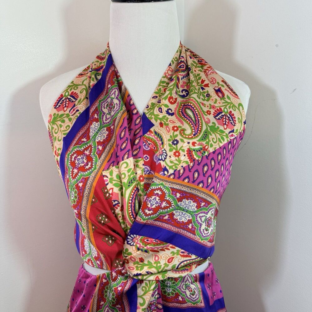 Zara Pink Red Paisley Halter Midi Dress - Picture 11 of 16
